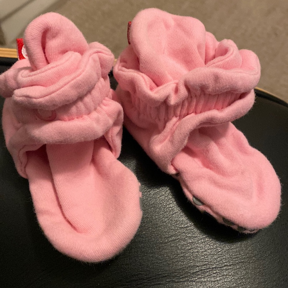 Light pink cotton Zutano booties